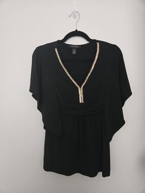 White House Black Market Black Top with Gold Trim Detail